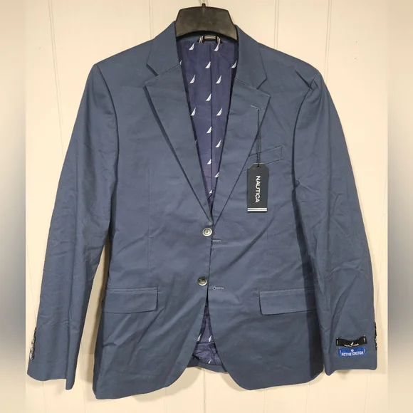 Nautica Modern Fit Two Piece Suit 38R Jacket 32x30 Pants Blue Active Stretch NWT